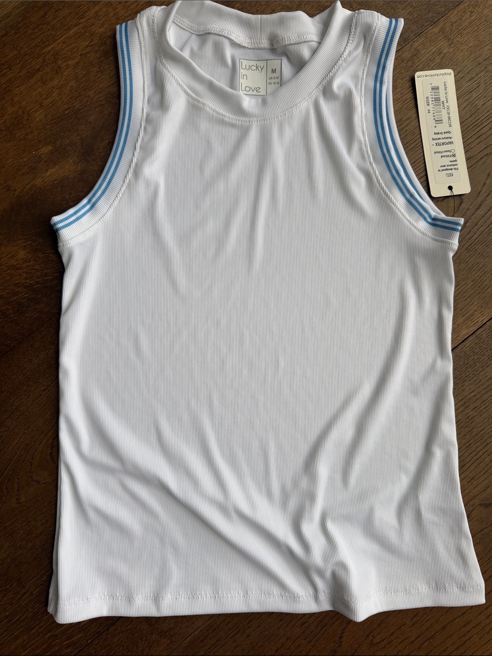Lucky in Love White Tank with Light Blue Trim for Kids